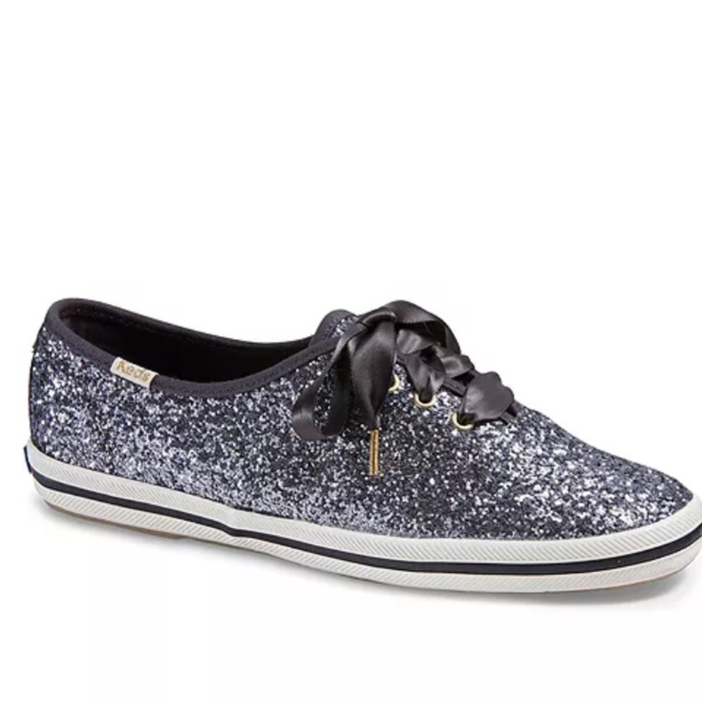 Keds x Kate Spade Black and Silver Glitter Sneakers with Black Laces size 9